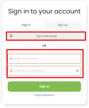 Login page screenshot